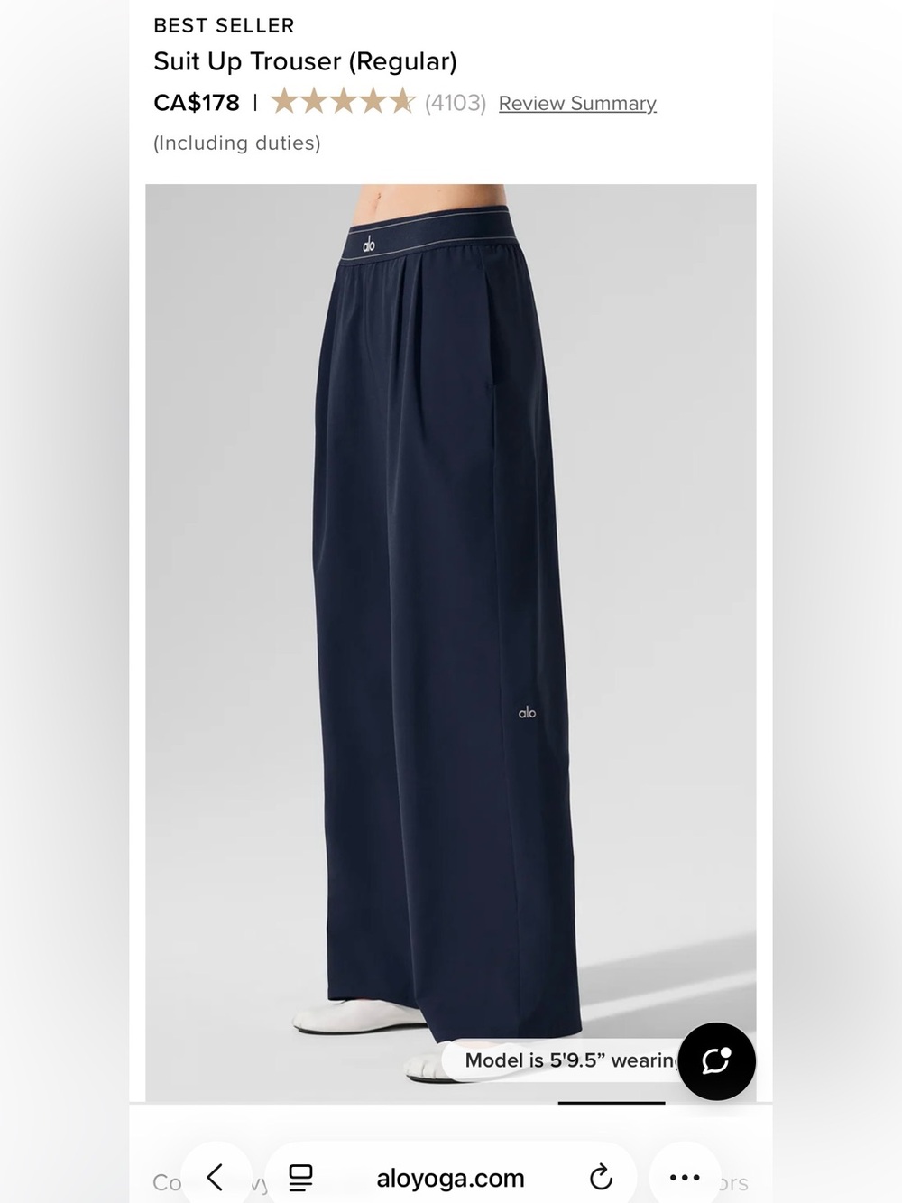 ALO Yoga Suit-Up Trousers Navy Blue